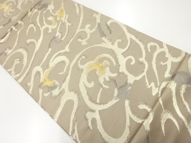 JAPANESE KIMONO / ANTIQUE FUKURO OBI / SILK / WOVEN FLORAL ARABESQUE